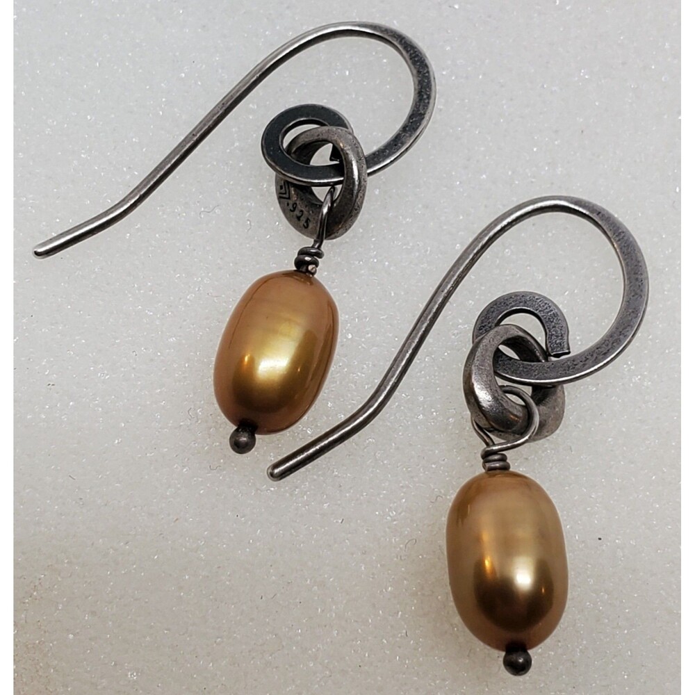 Retired Silpada Sterling Silver Copper Colored Pearl Dangle Earrings W1431